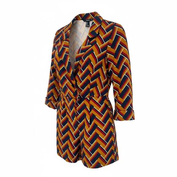 Forever 21 Romper Women Size S Multicolor Short Sleeve Geometric Tie Waist - Picture 2 of 15